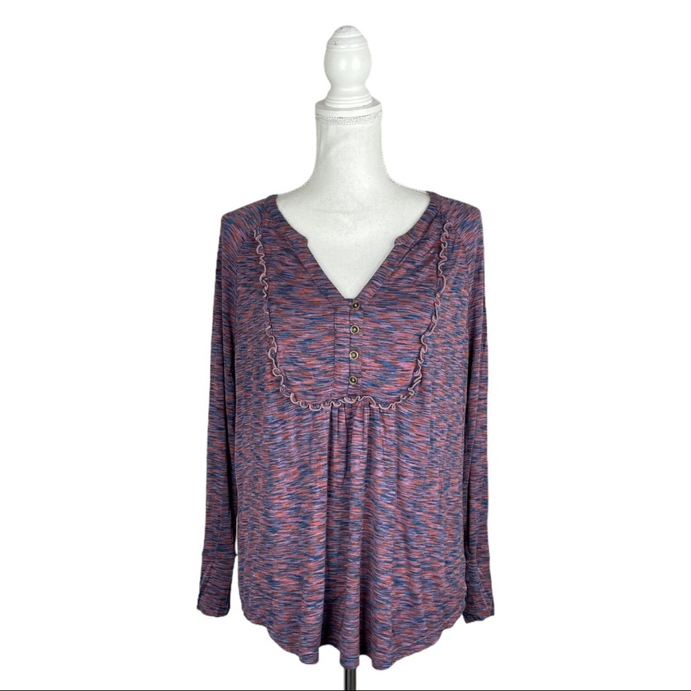 Matilda Jane Planetarium Top Purple Spaced Dyed Henley Long Sleeve Tee Shirt - Picture 2 of 10